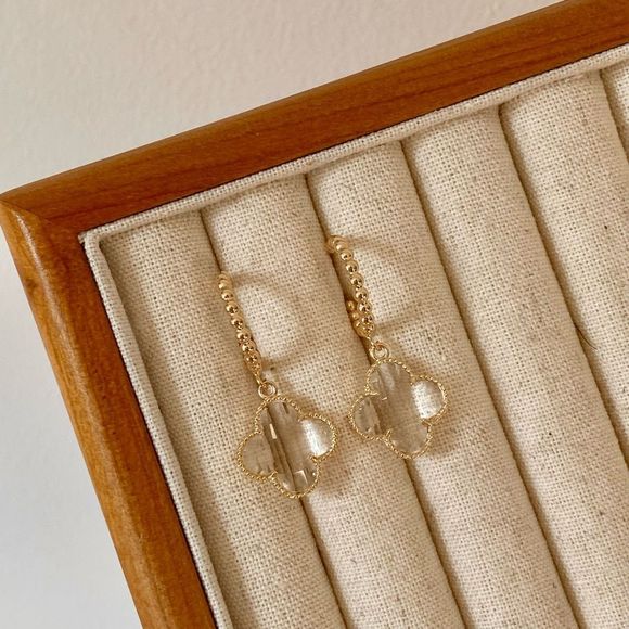 18K Gold Plated Mia Clover Drop Beaded Hoop Earrings - Picture 3 of 4